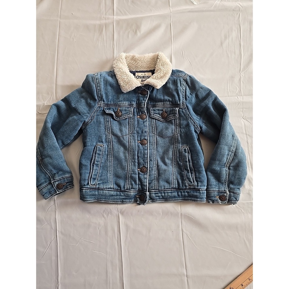 Osh Kosh Bgosh Girls Blue Insulated Denim Jacket Size 7 Sherpa Collar Coat